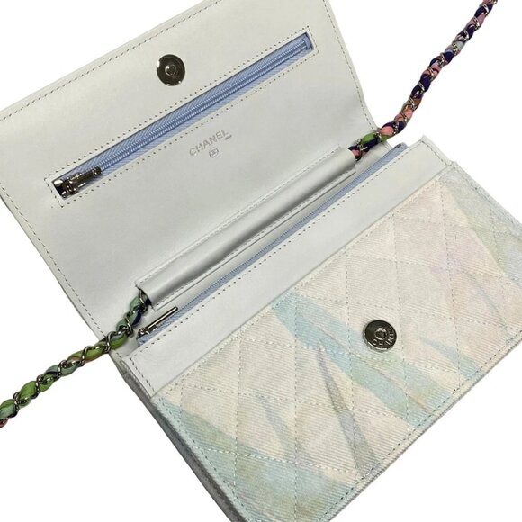 Auth CHANEL Matelasse AP0250 Light Blue White Multi Denim Other Style Wallet - Picture 3 of 14